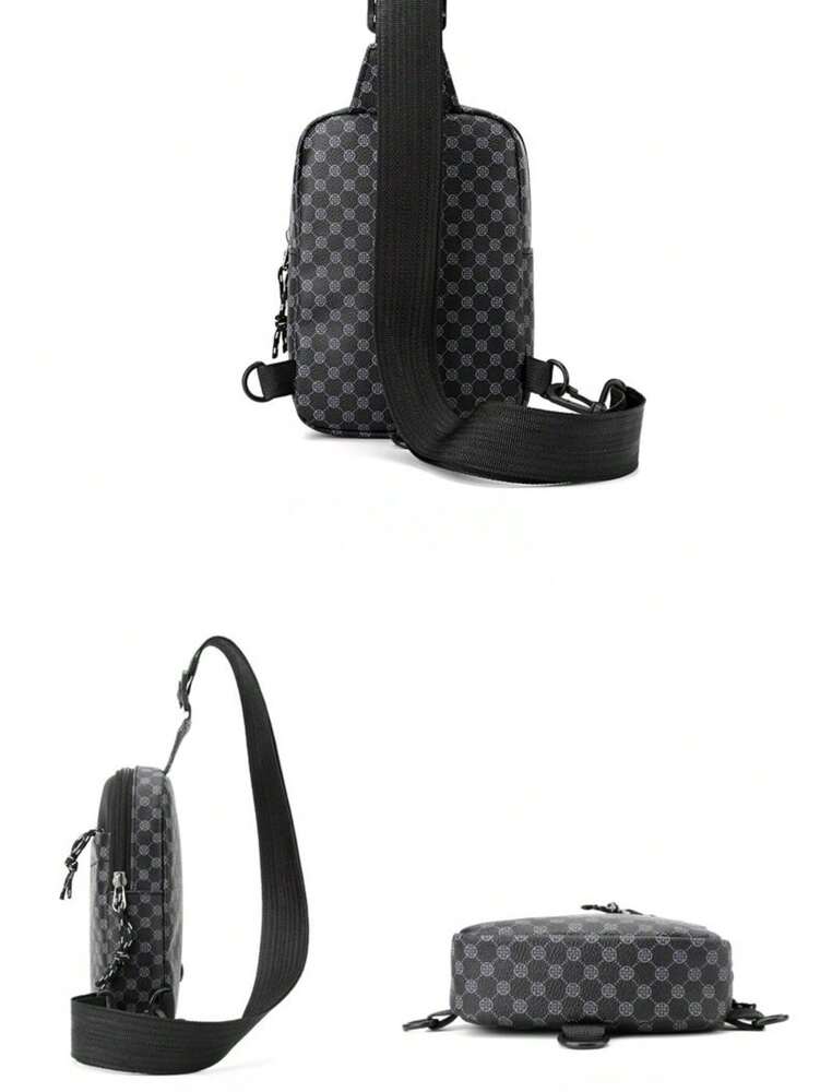 Men's PU Shoulder Bag Black Flower Print Crossbody Chest Bag Stylish Travel Business Commute Bag School University Graduation Gift