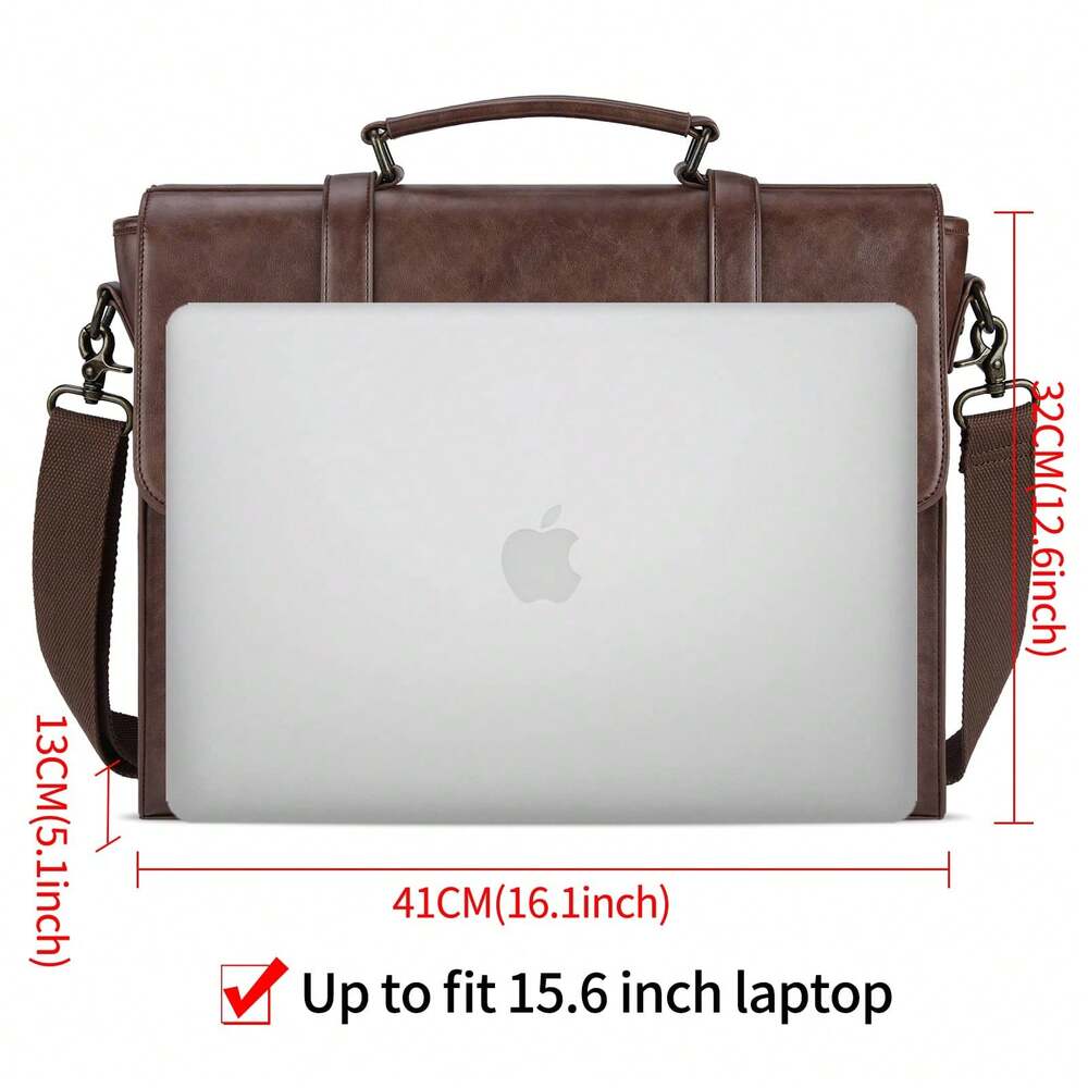 Men's Messenger Bag Briefcase 15.6 Inch Waterproof Leather Laptop Satchel Shoulder Bag Business School Travel Notebook Office Bag