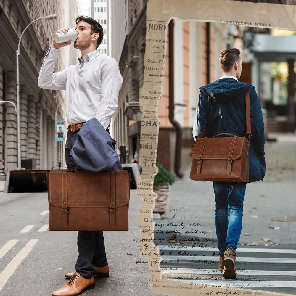 Men's NEWHEY Messenger Bag 15.6 Inch Vintage Leather Waterproof Laptop Briefcase Business Travel Computer Satchel Shoulder Tote Gift
