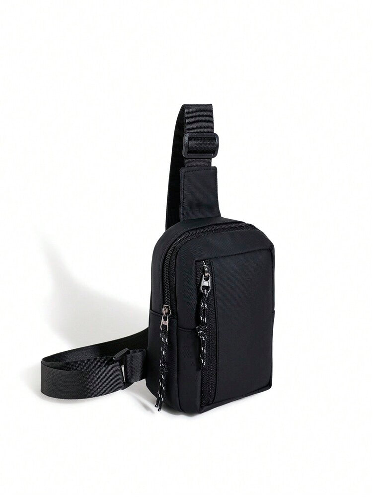 Men's Minimalist Chest Bag Black Sling Crossbody Bag Versatile Small Backpack Sports Leisure Waist Pack Travel Business Outdoor Casual