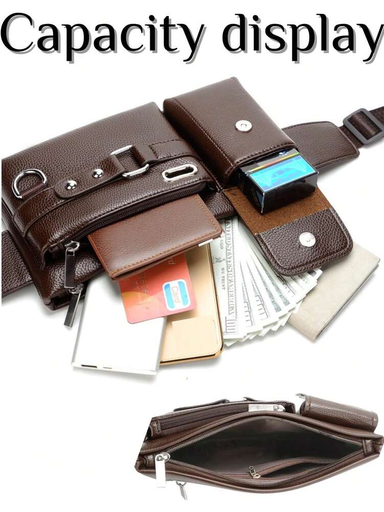 Men's Crossbody Chest Bag Waist Bag Shoulder Bag PU Leather Multi Compartment Sports Belt Bag Phone Purse Casual Travel Gift For Men