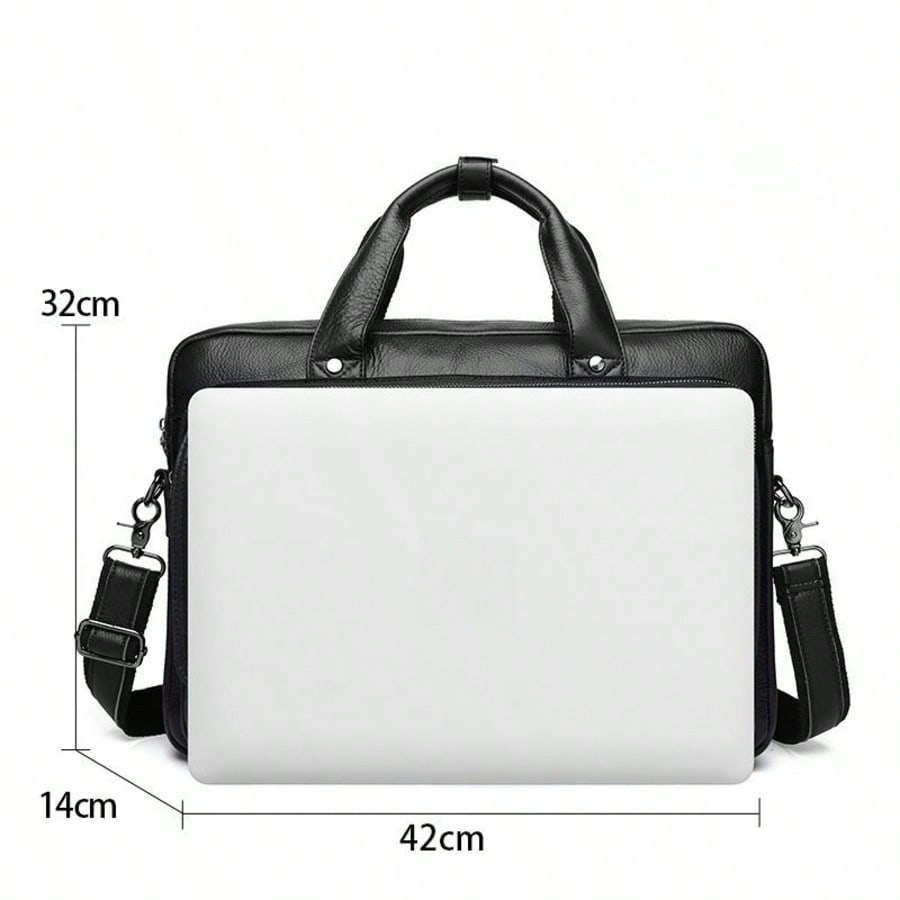 Men's Top Grain Leather Briefcase Vintage Messenger Bag Single Shoulder Crossbody Business Computer Work Travel Office Laptop Handbag