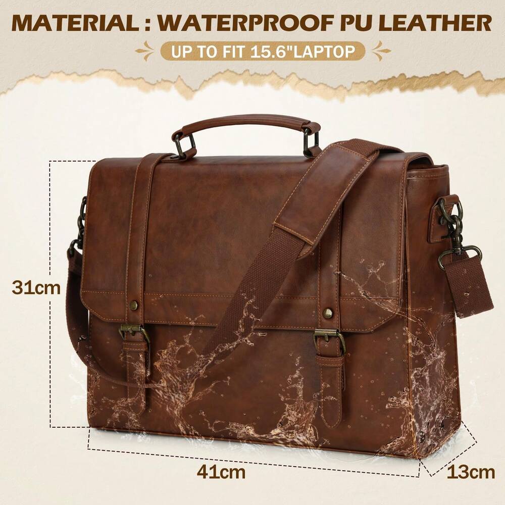 Men's NEWHEY Messenger Bag 15.6 Inch Vintage Leather Waterproof Laptop Briefcase Business Travel Computer Satchel Shoulder Tote Gift