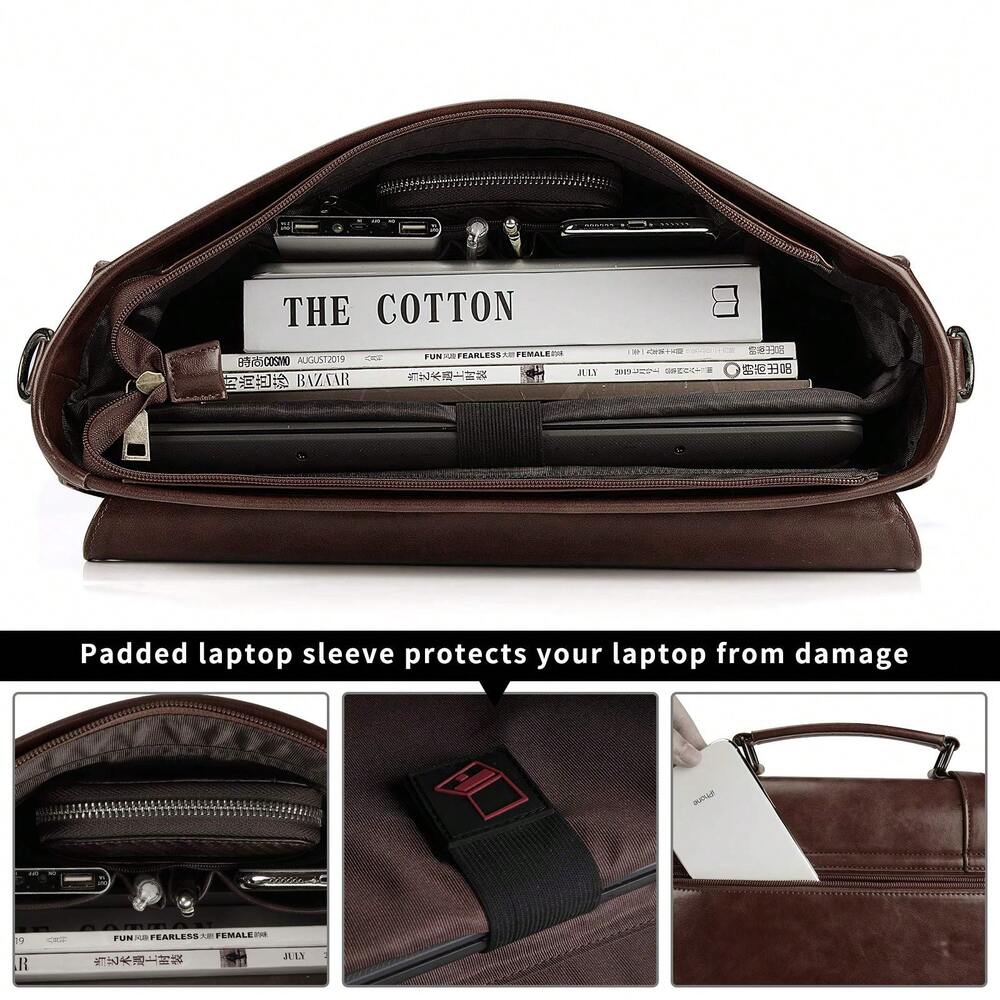 Men's Messenger Bag Briefcase 15.6 Inch Waterproof Leather Laptop Satchel Shoulder Bag Business School Travel Notebook Office Bag