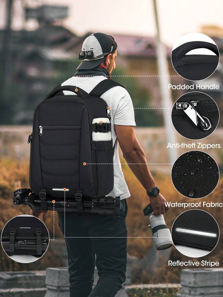 Men's Professional Camera Backpack Waterproof DSLR SLR Mirrorless Laptop Bag 15.6 Inch Large Capacity Travel Anti Theft Photography Pack