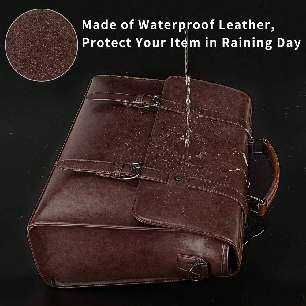 Men's Messenger Bag Briefcase 15.6 Inch Waterproof Leather Laptop Satchel Shoulder Bag Business School Travel Notebook Office Bag