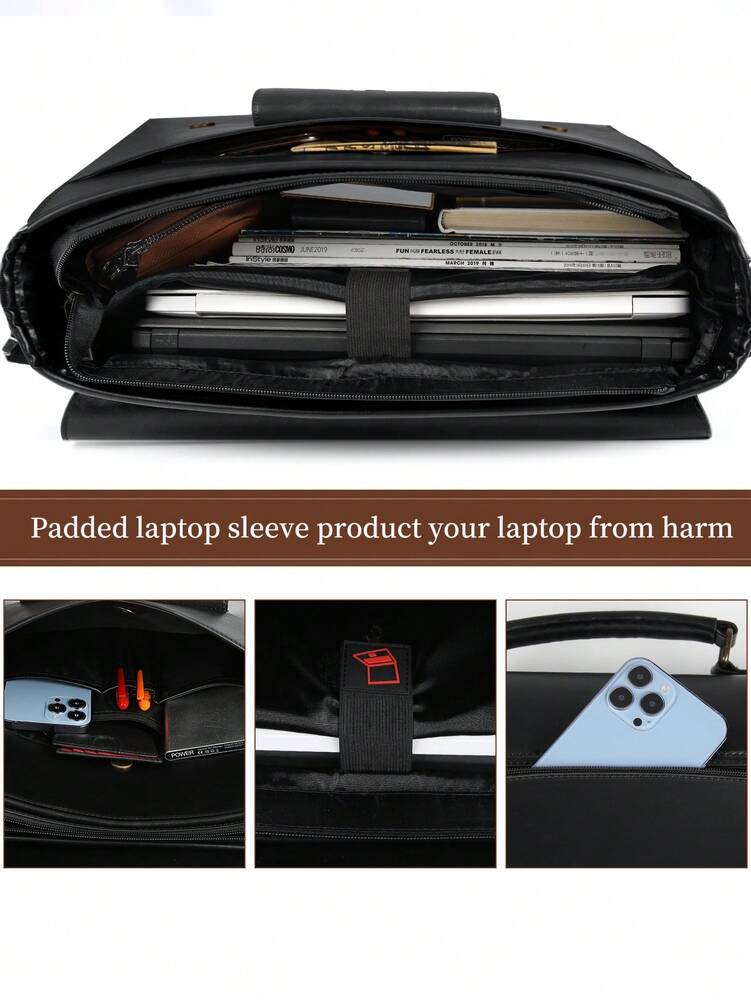 Men's NEWHEY Messenger Bag 15.6 Inch Waterproof Vintage Leather Laptop Briefcase Large Capacity Office Travel Satchel Shoulder Gift