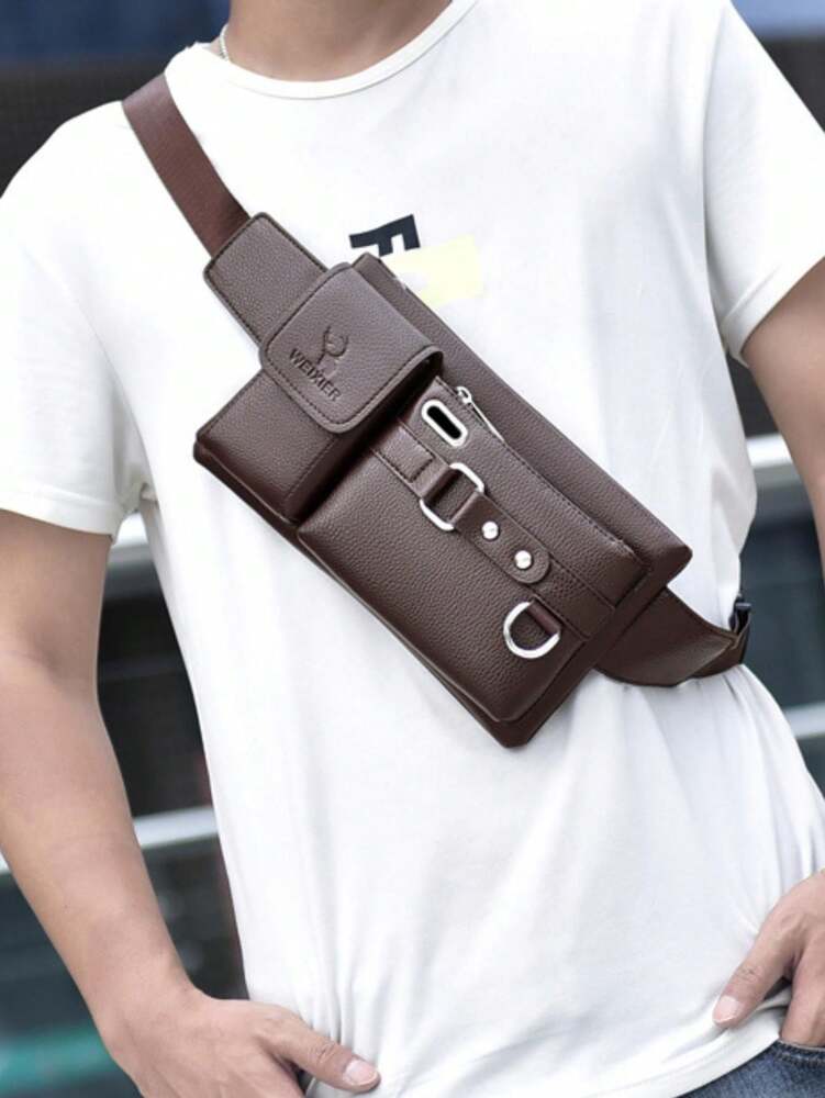 Men's Crossbody Chest Bag Waist Bag Shoulder Bag PU Leather Multi Compartment Sports Belt Bag Phone Purse Casual Travel Gift For Men