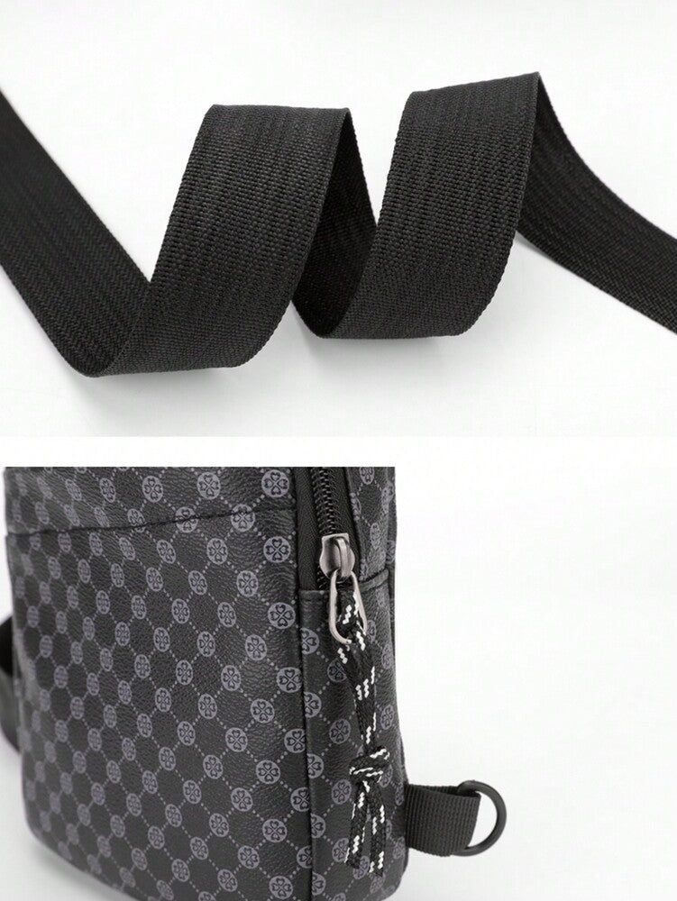 Men's PU Shoulder Bag Black Flower Print Crossbody Chest Bag Stylish Travel Business Commute Bag School University Graduation Gift