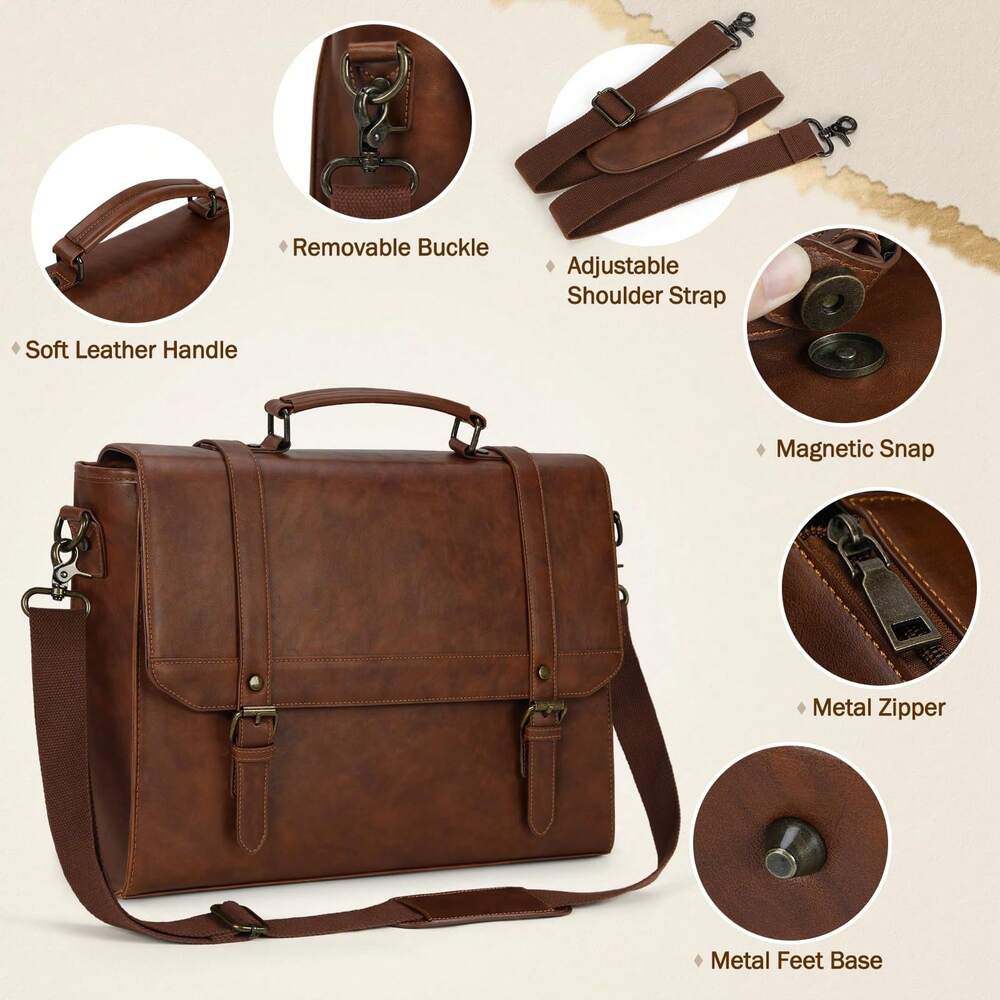 Men's NEWHEY Messenger Bag 15.6 Inch Vintage Leather Waterproof Laptop Briefcase Business Travel Computer Satchel Shoulder Tote Gift
