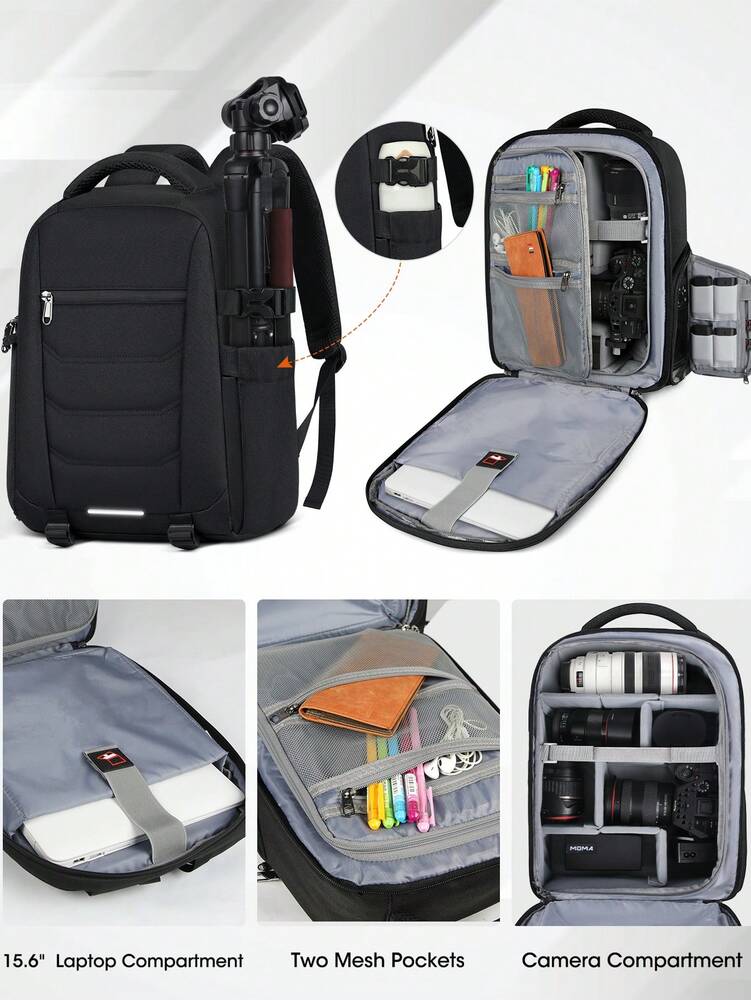 Men's Professional Camera Backpack Waterproof DSLR SLR Mirrorless Laptop Bag 15.6 Inch Large Capacity Travel Anti Theft Photography Pack