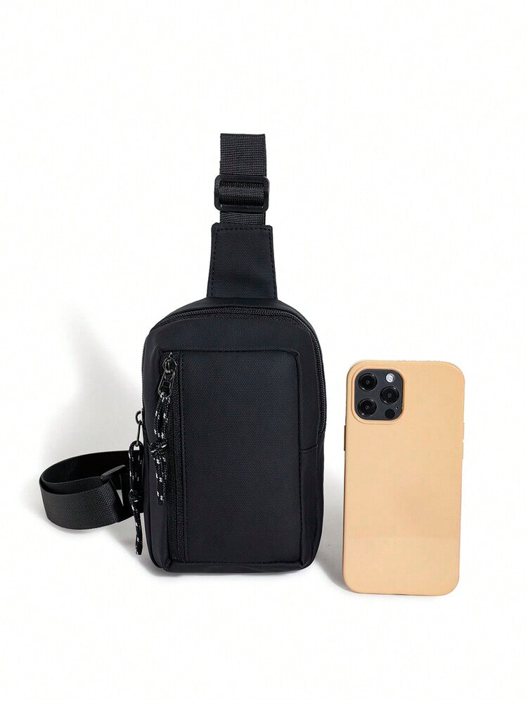 Men's Minimalist Chest Bag Black Sling Crossbody Bag Versatile Small Backpack Sports Leisure Waist Pack Travel Business Outdoor Casual