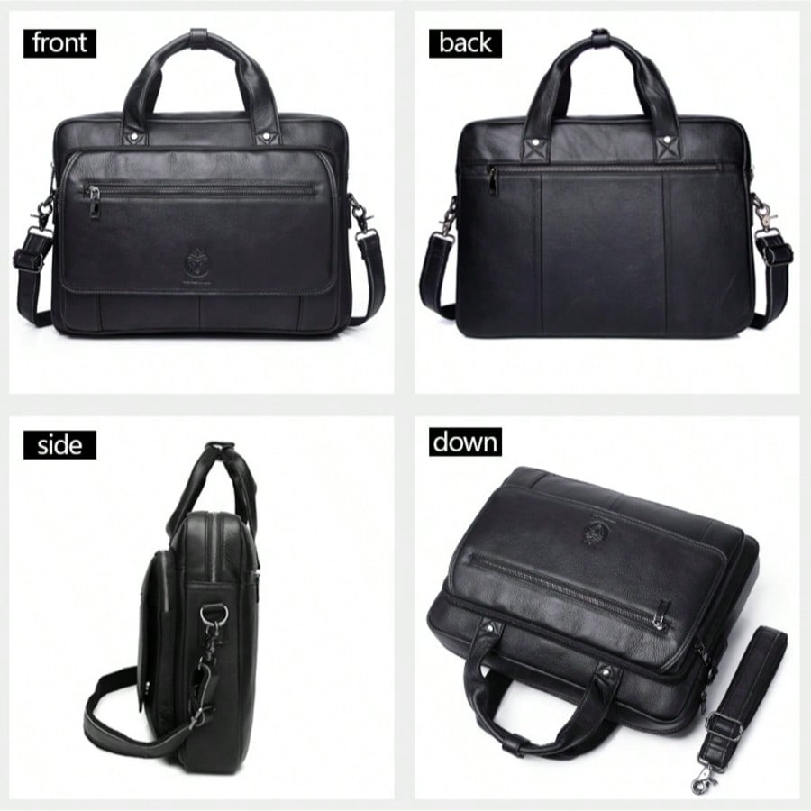 Men's Top Grain Leather Briefcase Vintage Messenger Bag Single Shoulder Crossbody Business Computer Work Travel Office Laptop Handbag