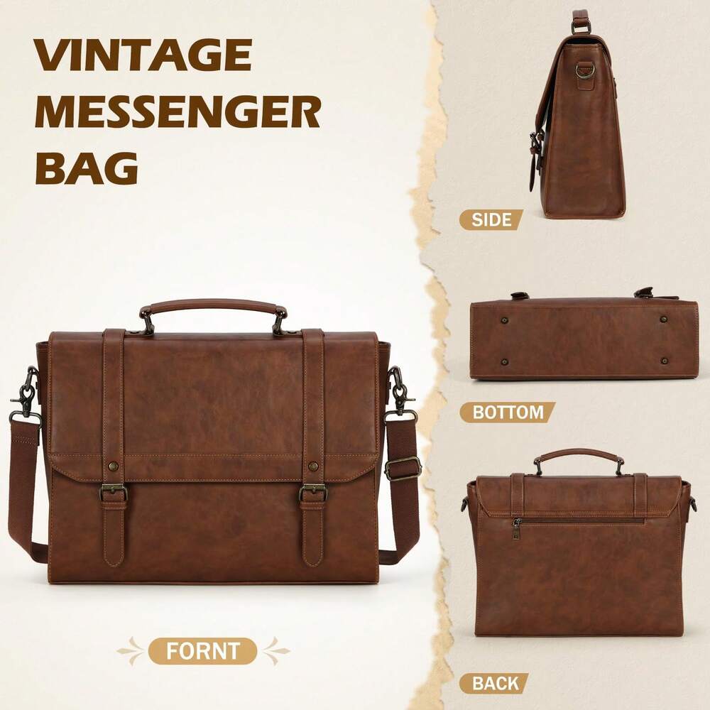 Men's NEWHEY Messenger Bag 15.6 Inch Vintage Leather Waterproof Laptop Briefcase Business Travel Computer Satchel Shoulder Tote Gift