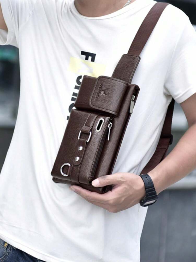 Men's Crossbody Chest Bag Waist Bag Shoulder Bag PU Leather Multi Compartment Sports Belt Bag Phone Purse Casual Travel Gift For Men
