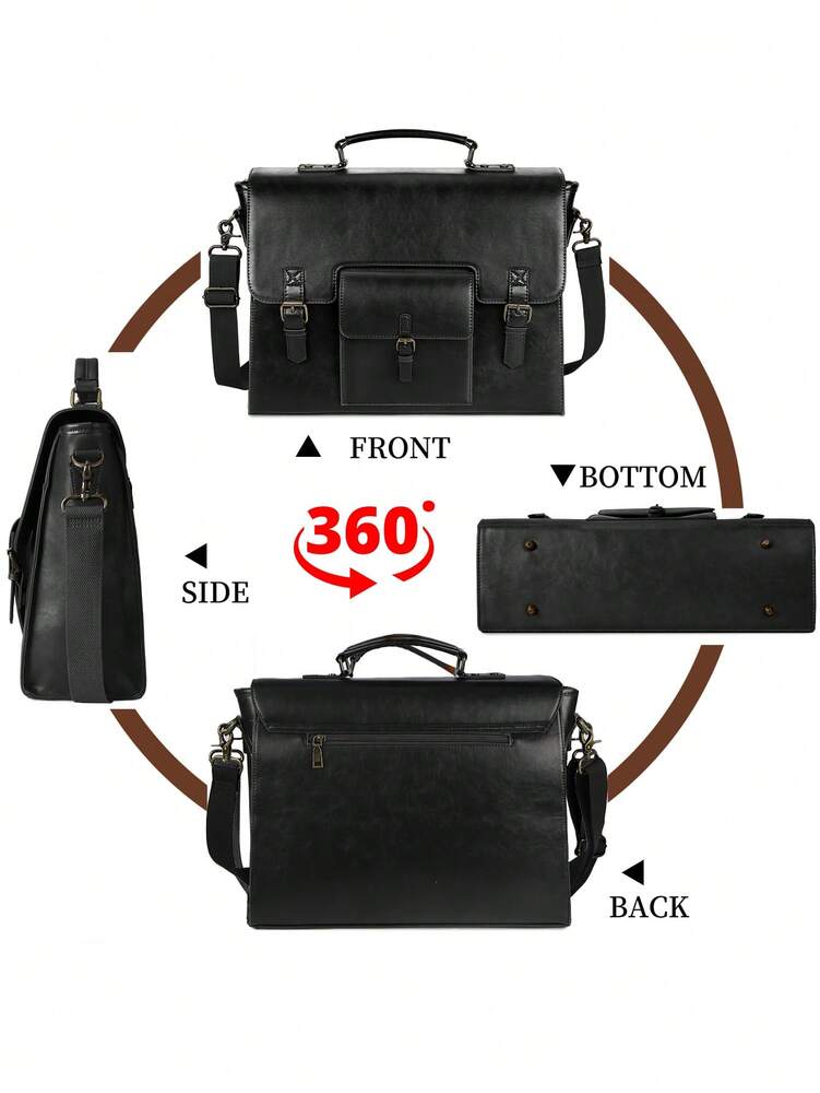 Men's NEWHEY Messenger Bag 15.6 Inch Waterproof Vintage Leather Laptop Briefcase Large Capacity Office Travel Satchel Shoulder Gift