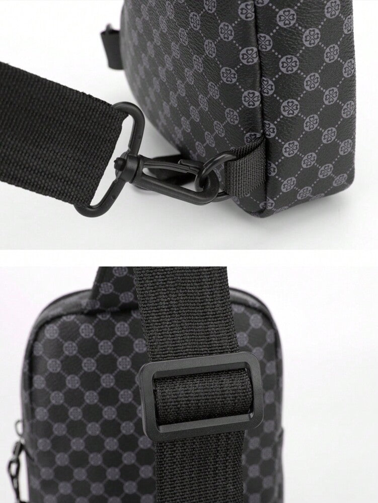 Men's PU Shoulder Bag Black Flower Print Crossbody Chest Bag Stylish Travel Business Commute Bag School University Graduation Gift