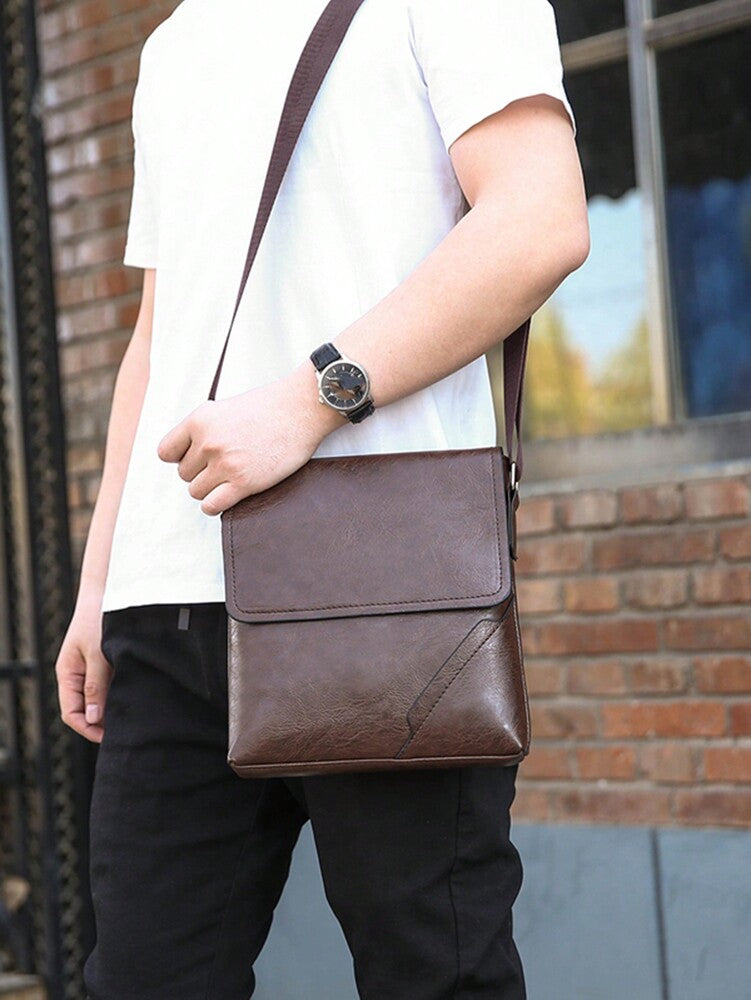 Men's Coffee Color PU Leather Shoulder Messenger Bag Lightweight Business Crossbody Sling Bag Versatile Travel Briefcase Tote Satchel