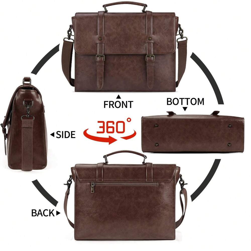 Men's Messenger Bag Briefcase 15.6 Inch Waterproof Leather Laptop Satchel Shoulder Bag Business School Travel Notebook Office Bag