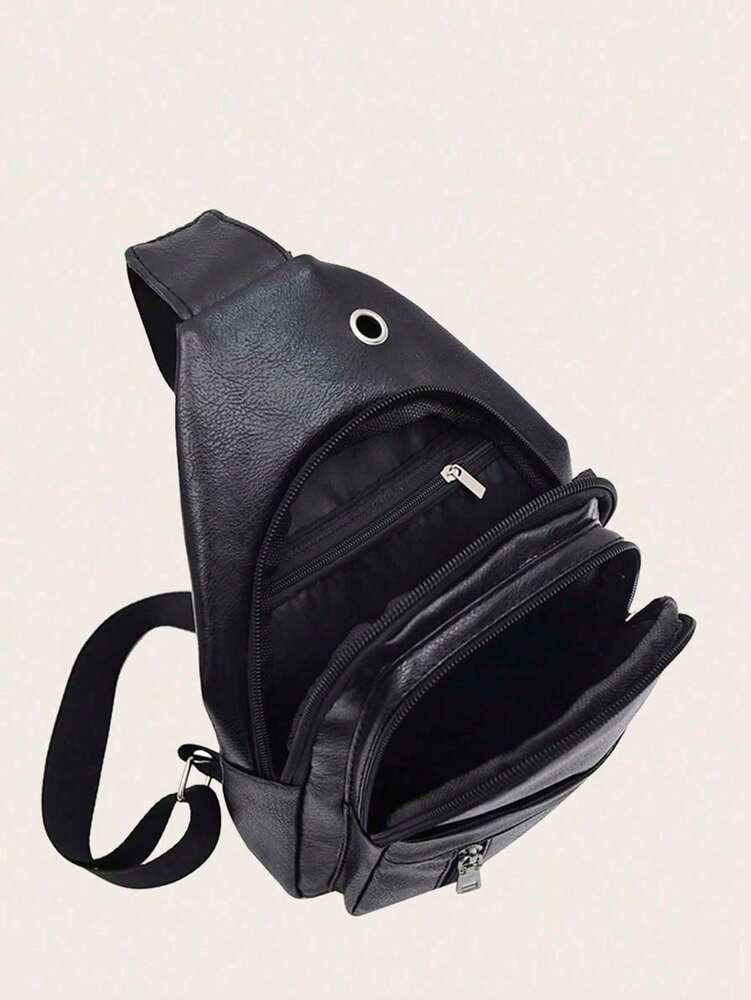 Men's Vintage Fanny Pack Waist Bag With Headphone Jack Adjustable Strap Multi Pocket Casual Crossbody Chest Bag Hiking Cycling Travel