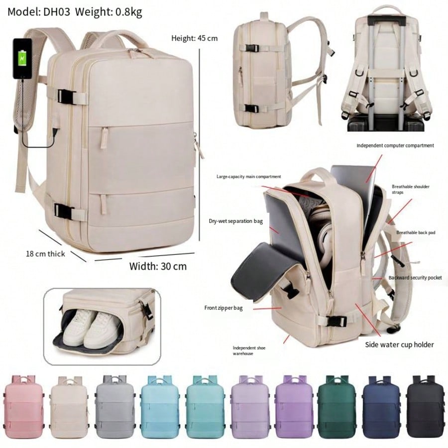 Men's Multi Functional Laptop Backpack Large Capacity Casual Travel Bag With Wet Dry Separation Compartment Work School Overnight Gift