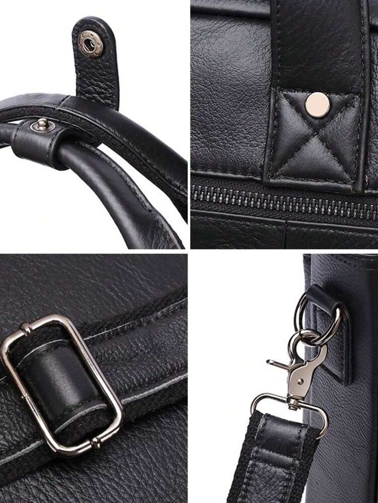 Men's Leather Business Briefcase 16 Inch Laptop Bag Handheld Shoulder Messenger Office Bag Work Computer Satchel Classic Vintage Style