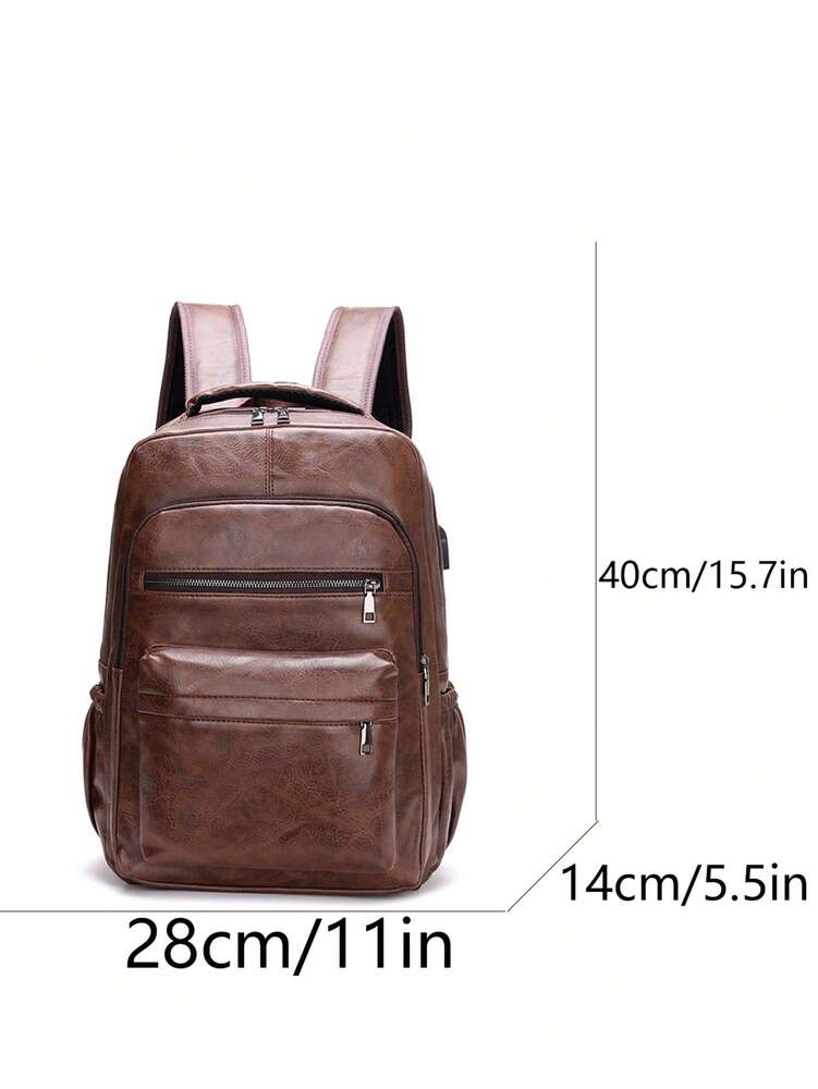 Men's Retro Oil Wax Leather Backpack Vintage Texture Brown Large Capacity Casual Travel Bag Multi Pocket Outdoor Business School Satchel