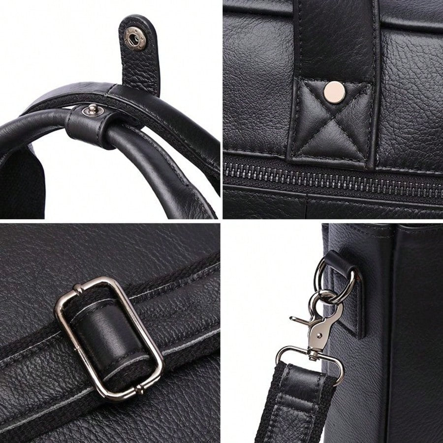 Men's Top Grain Leather Briefcase Vintage Messenger Bag Single Shoulder Crossbody Business Computer Work Travel Office Laptop Handbag