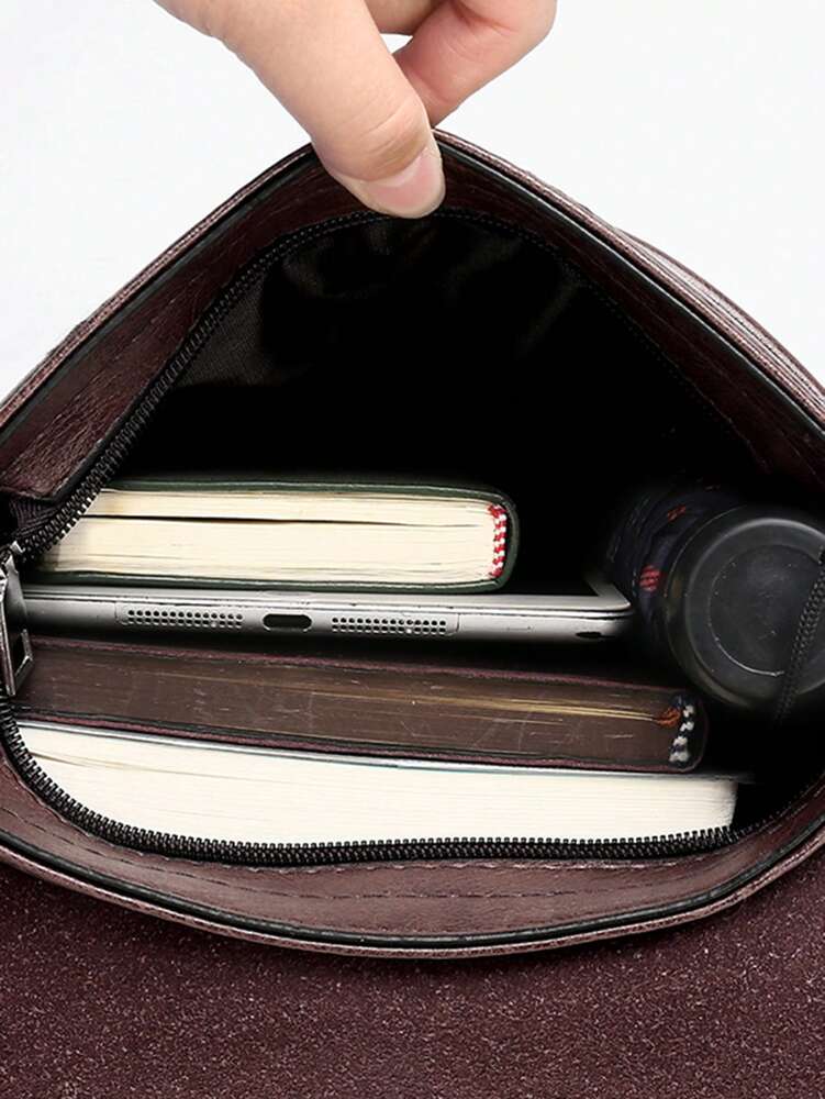 Men's Coffee Color PU Leather Shoulder Messenger Bag Lightweight Business Crossbody Sling Bag Versatile Travel Briefcase Tote Satchel