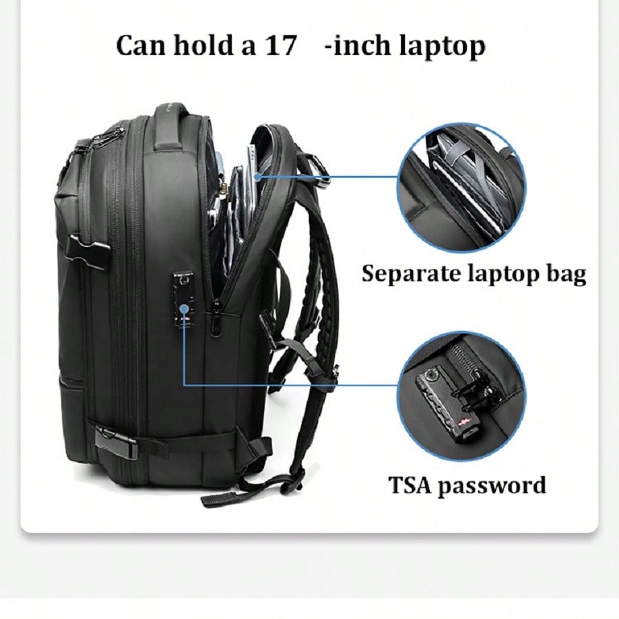 Men's Travel Backpack 17 Inch Laptop Bag Compression Backpack Business Large Capacity School Bag Hiking Gym Sports Travel Casual Tote
