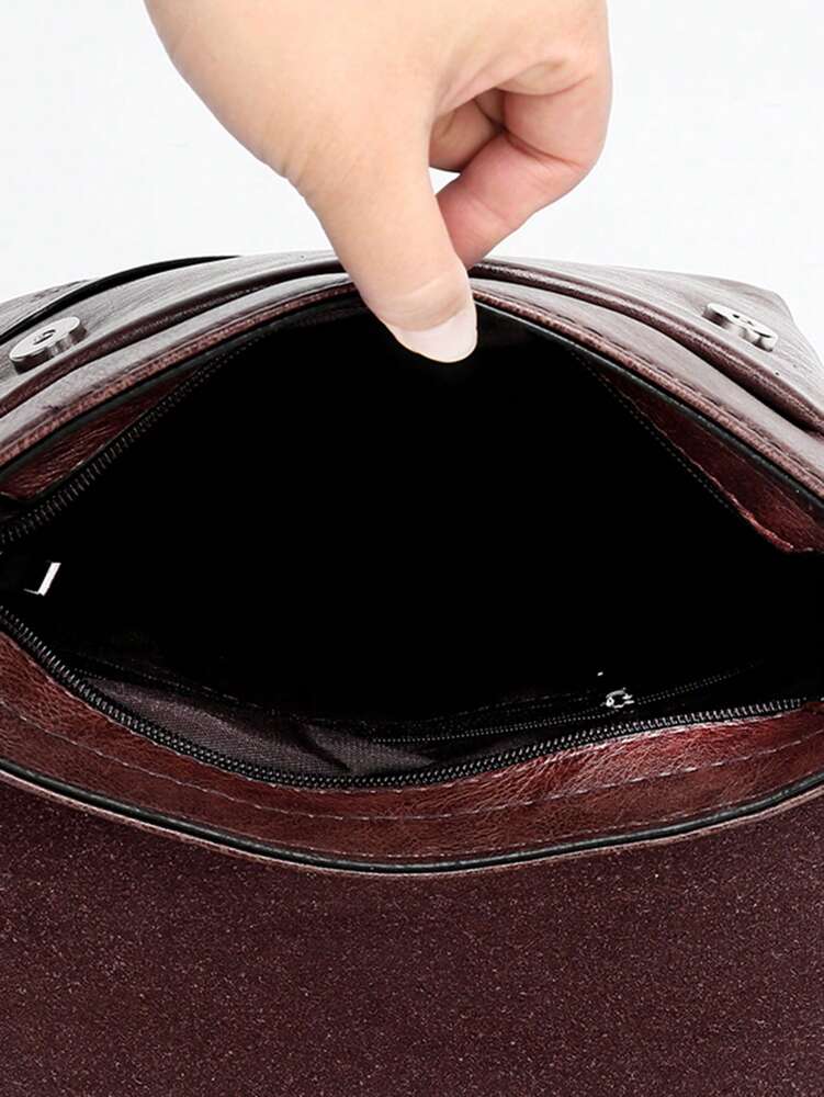 Men's Coffee Color PU Leather Shoulder Messenger Bag Lightweight Business Crossbody Sling Bag Versatile Travel Briefcase Tote Satchel