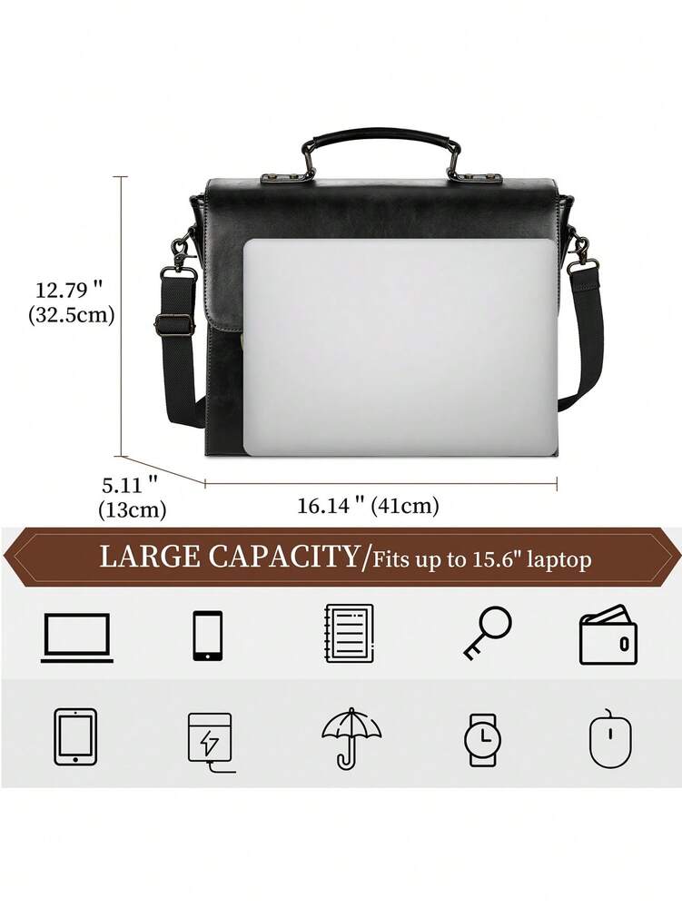 Men's NEWHEY Messenger Bag 15.6 Inch Waterproof Vintage Leather Laptop Briefcase Large Capacity Office Travel Satchel Shoulder Gift