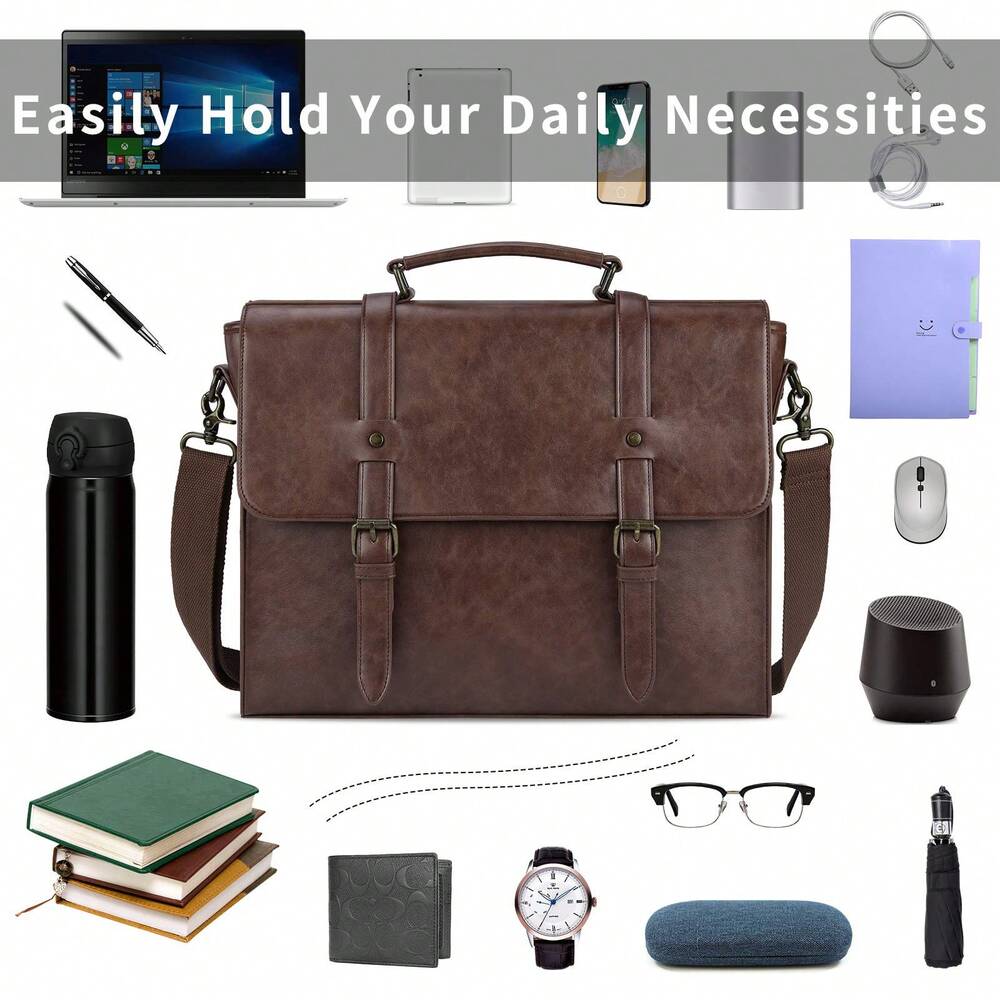 Men's Messenger Bag Briefcase 15.6 Inch Waterproof Leather Laptop Satchel Shoulder Bag Business School Travel Notebook Office Bag