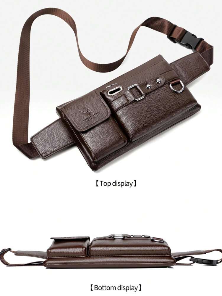 Men's Crossbody Chest Bag Waist Bag Shoulder Bag PU Leather Multi Compartment Sports Belt Bag Phone Purse Casual Travel Gift For Men