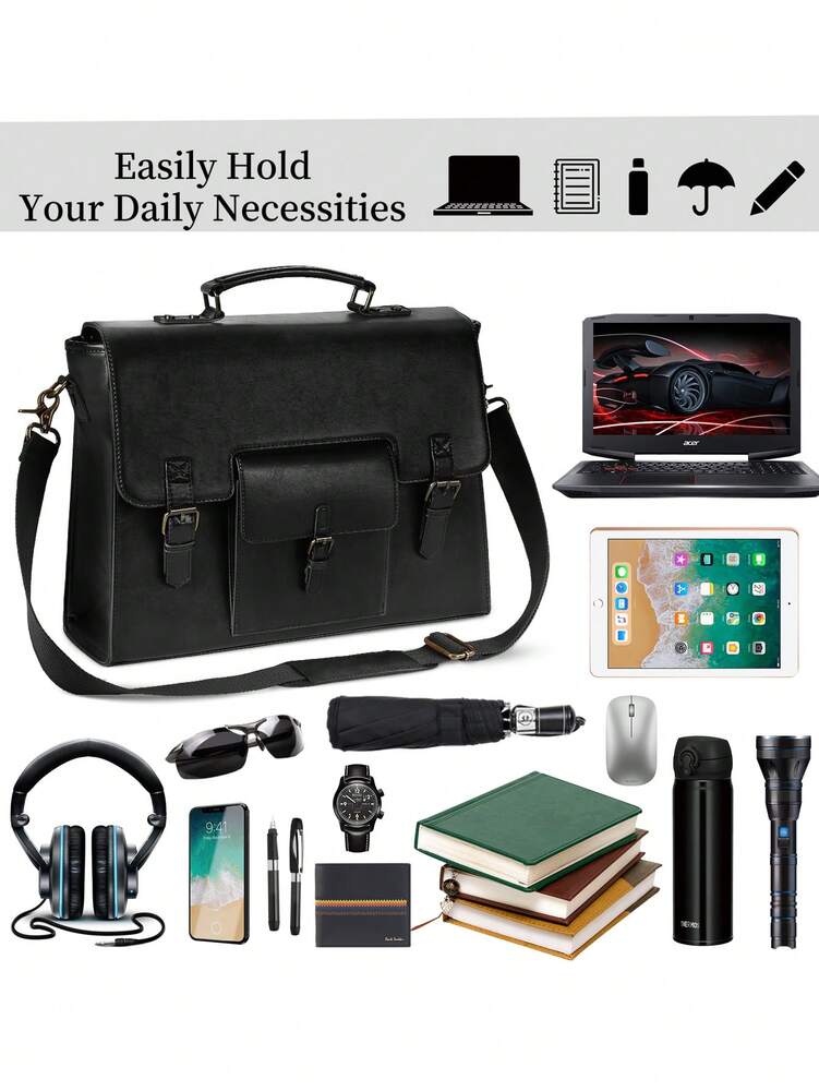 Men's NEWHEY Messenger Bag 15.6 Inch Waterproof Vintage Leather Laptop Briefcase Large Capacity Office Travel Satchel Shoulder Gift