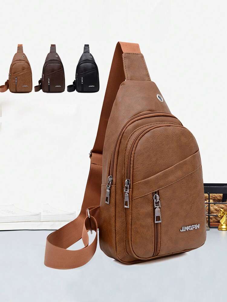 Men's Vintage Fanny Pack Waist Bag With Headphone Jack Adjustable Strap Multi Pocket Casual Crossbody Chest Bag Hiking Cycling Travel