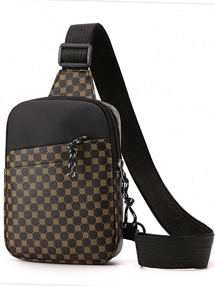 Men's PU Shoulder Bag Black Flower Print Crossbody Chest Bag Stylish Travel Business Commute Bag School University Graduation Gift