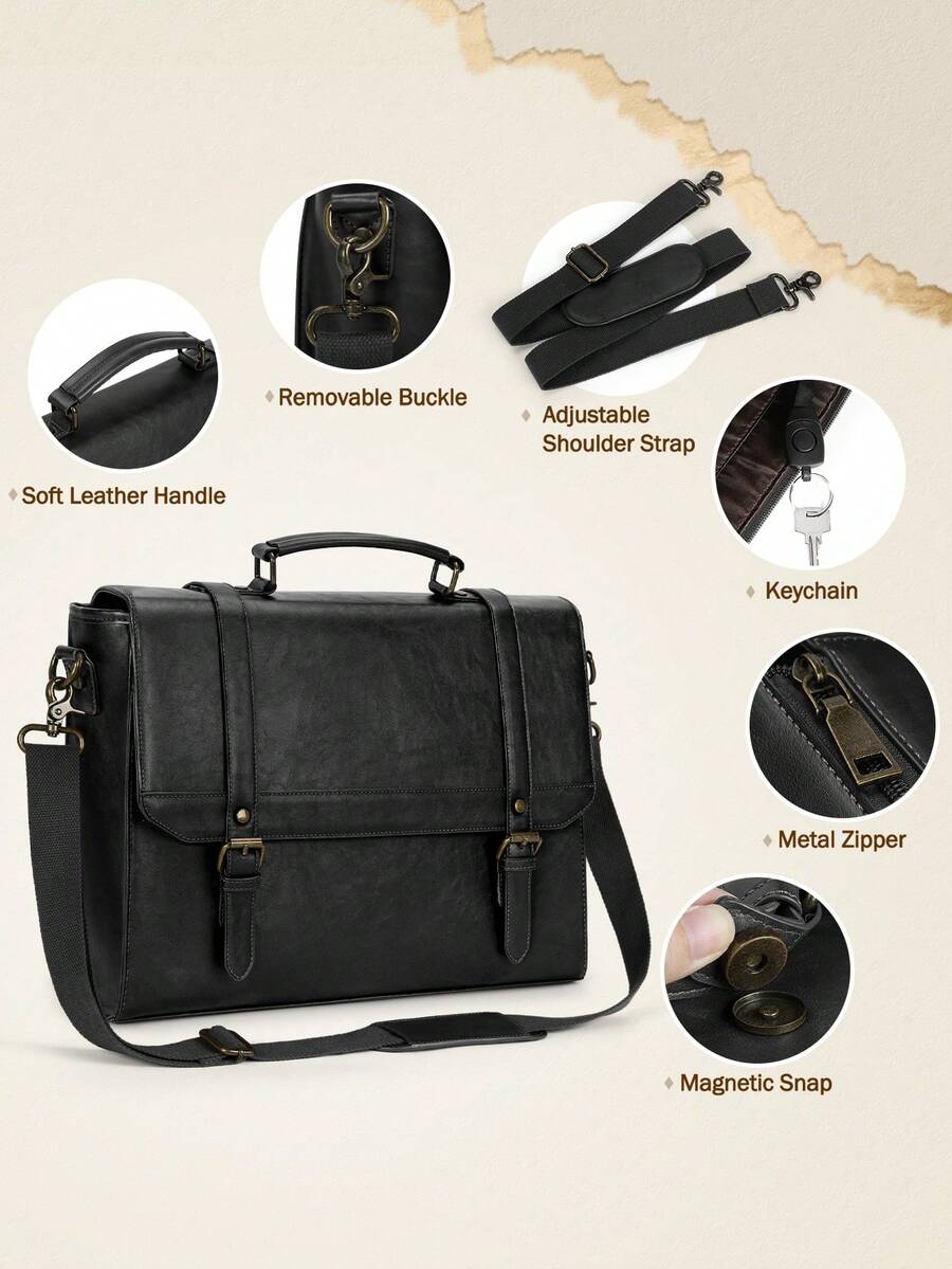 Men's NEWHEY Messenger Bag 15.6 Inch Vintage Leather Waterproof Laptop Briefcase Business Travel Computer Satchel Shoulder Tote Gift