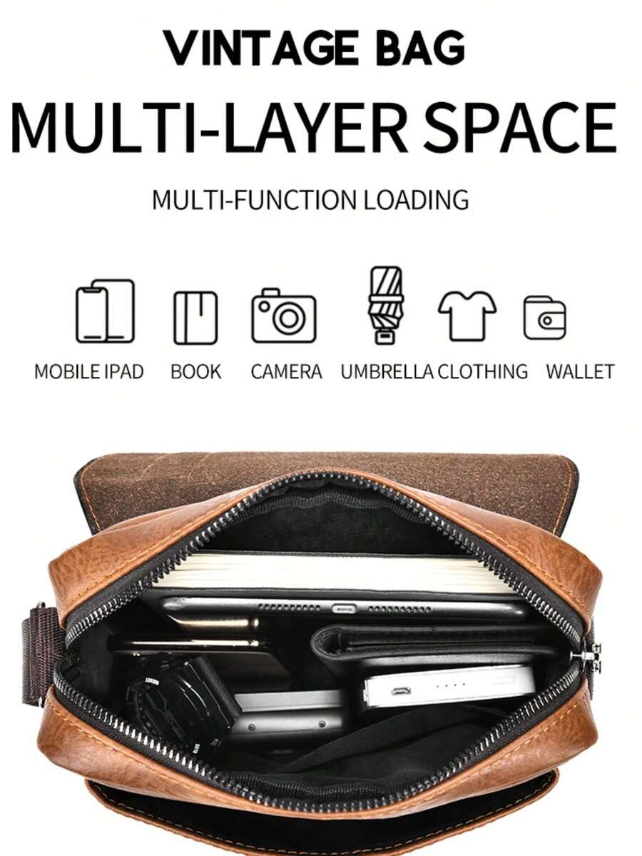 Men's Waterproof PU Shoulder Crossbody Waist Satchel Bag Multi Pocket Large Capacity Outdoor Travel Hiking Work Student Portable Bag